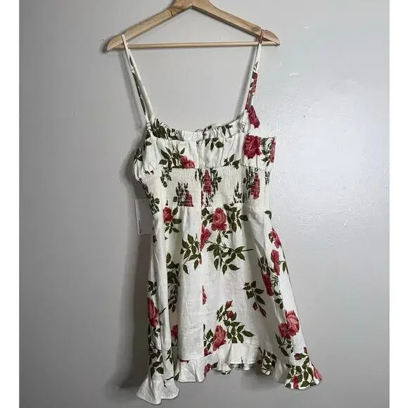 Reformation Rosemary Linen Mini Dress White Red Floral Size Large NWT -  www.joarbit.com